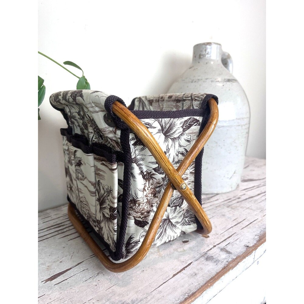 Toile Fabric Mini Utensil Caddy with Bamboo Frame - Neutral